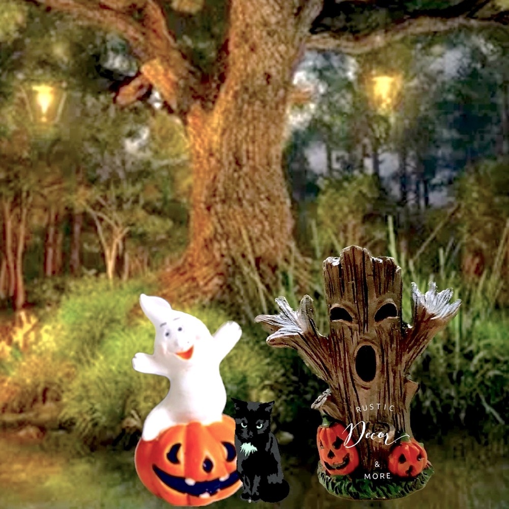 Fairy Garden Scary Tree & Ghost Tier Tray Decor Set